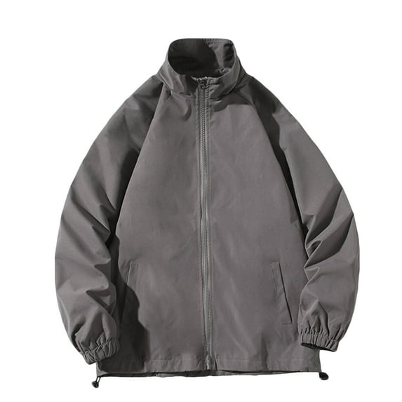 IROINNID Mens Baseball Jacket Loose Hardshell Jacket Outdoor Sportswear Turtleneck Trench Middle-aged Business Outwear,Dark Gray