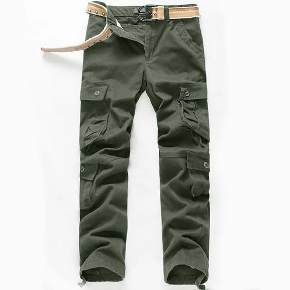 IROINNID Mens Cargo Pants Solid Color Multi-Pocket Washed Overalls Outdoor Pants Rigid Waist Skinny Pants