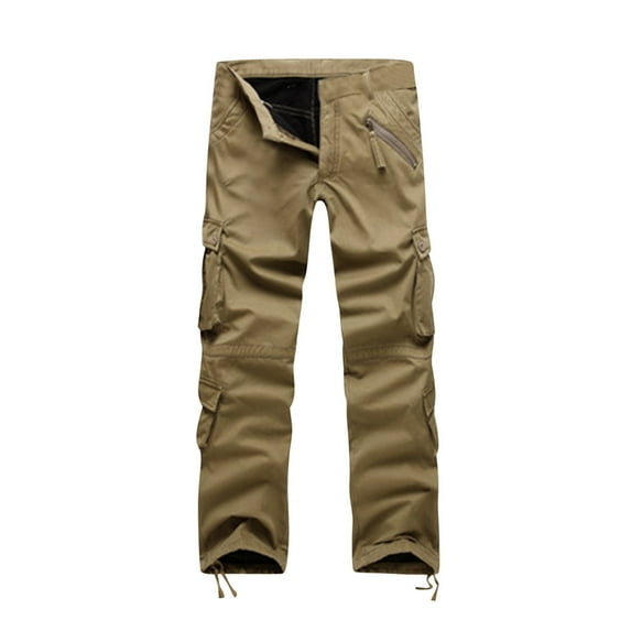 IROINNID Mens Cargo Pants Solid Color Overalls Multi-Pocket Pants Rigid Waist Pants