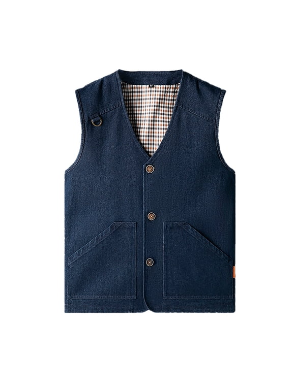Mens Cotton Canvas Vest V Neck Button Down Multi Pocket Utility Gilet Sleeveless Casual Fishing Workwear with D Ring for Outdoor Daily Wear