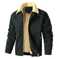 thumbnail image 1 of IROINNID Mens Fleece Jacket Leisure Pure Color Turn-down Collar Down Zipper Cardigan Warm Cotton Jacket,Black, 1 of 3