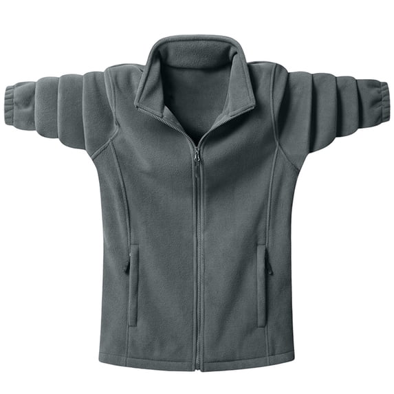 IROINNID Mens Full Zip Fleece Jacket Stand Collar Long Sleeve Lightweight Warm Outerwear with Zippered Side Pockets Solid Color Casual Coat for Fall Winter Daily Wear