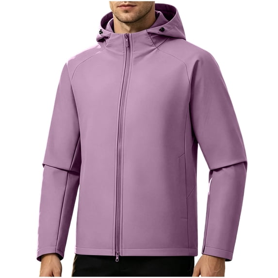 IROINNID Mens Full Zip Hooded Jacket Windproof Water Resistant Fleece Lined Outdoor Coat Long Sleeve Solid Color Casual Lightweight Winter Outerwear for Daily Commute