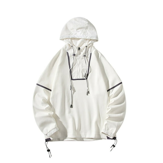 IROINNID Mens Leisure Solid Fall Hoodie Long Sleeve Hooded Outwear Sweatshirt,White