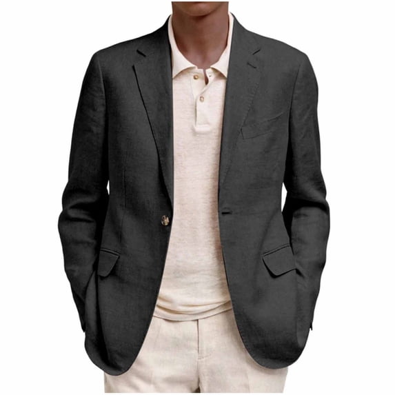IROINNID Mens Lightweight Blazer Notch Lapel Single Button Business Casual Jacket Long Sleeve Solid Color Coat with Flap Pockets for Spring Fall Wear