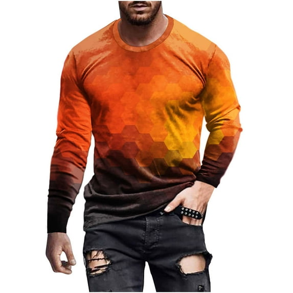 IROINNID Mens Long Sleeve T Shirts Graphic Print Comfy Round Neck Pullover 3D Printed T-Shirt Blouse Tops ,Black