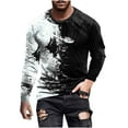 thumbnail image 1 of IROINNID Mens Long Sleeve T Shirts Graphic Print Leisure Round Neck Pullover 3D Printed T-Shirt Blouse Tops Deals,Black, 1 of 5