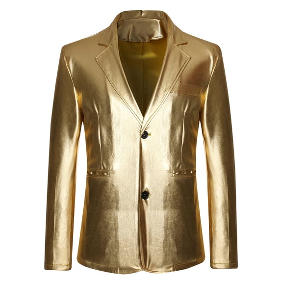 IROINNID Mens Metallic Shiny Blazer Two Button Suit Jacket Notch Lapel Performance Stage Coat Long Sleeve Party Event Outerwear Slim Fit Casual Formal Wear