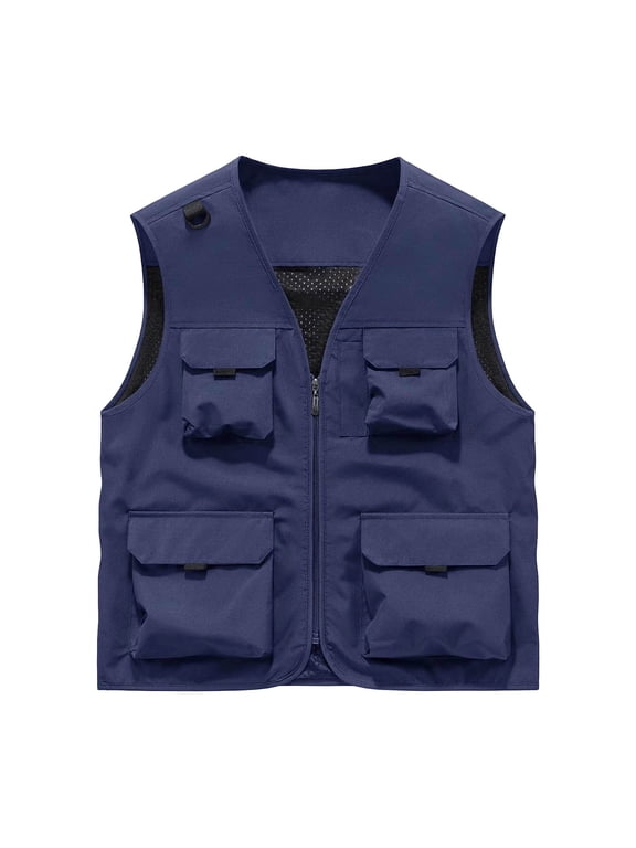 Mens Multi Pocket Utility Vest V Neck Full Zip Sleeveless Cargo Gilet Lightweight Outdoor Workwear Jacket with Adjustable Shoulder Strap for Daily Use
