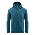 thumbnail image 1 of IROINNID Mens Outdoor Jacket Deals Loose New Zipper Pocket Sun-protective Clothing Thin Skin Trench Long Sleeve Hooded Outwear & Jackets,Light Blue, 1 of 4