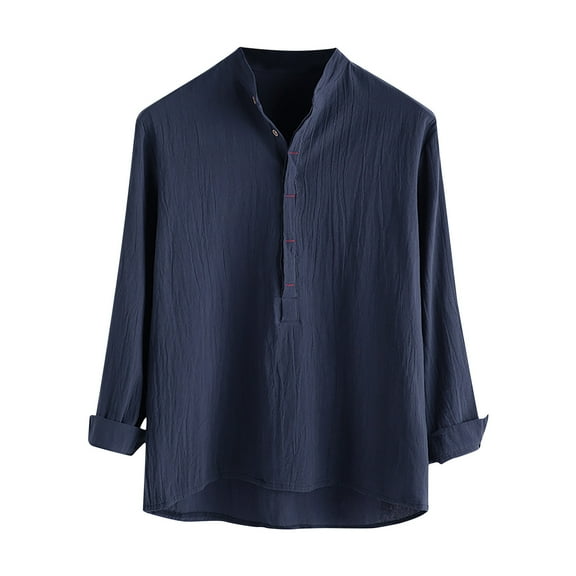 IROINNID Mens Outfit Tops Long Sleeve V-Neck Lapel Loose Button Comfrot Blouse Sun Shirt Clothes