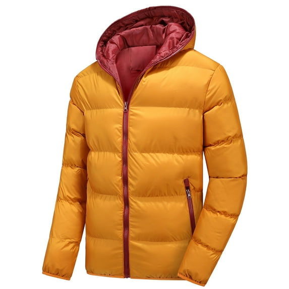 IROINNID Mens Puffer Jacket Leisure Patchwork Hooded Cardigan Pockets Warm Cotton Jacket,Orange