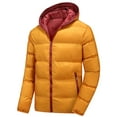 thumbnail image 1 of IROINNID Mens Puffer Jacket Reduced Leisure Patchwork Hooded Cardigan Pockets Warm Cotton Jacket,Orange, 1 of 2