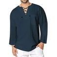 thumbnail image 1 of IROINNID Mens Pullover Shirts Long Sleeve Solid Color V-Neck Shirts Pullover Blouse Tops,Navy, 1 of 6