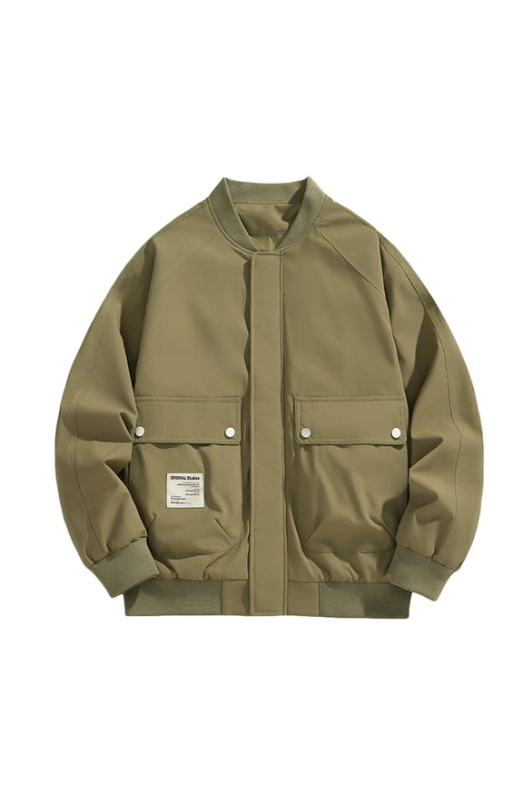 Mens Shacket Comfy Hardshell Jacket Outdoor Sportswear Turtleneck Trench Middle-aged Coat,Khaki