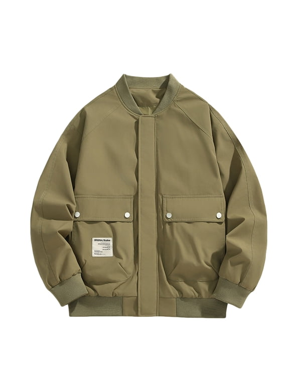 Mens Shacket Comfy Hardshell Jacket Outdoor Sportswear Turtleneck Trench Middle-aged Coat,Khaki