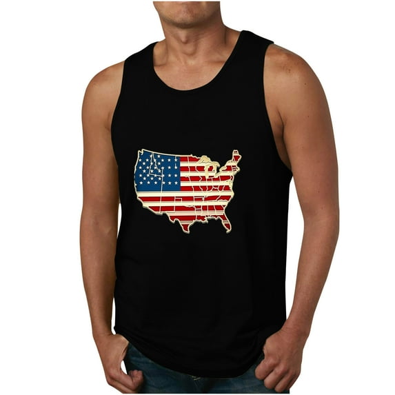 IROINNID Mens Sleeveless Gym Workout Tank Top, Independence Day Tag Free & Moisture Wicking, Soft Shirt Men Printed Pullover Ribbed Stretch Fabric