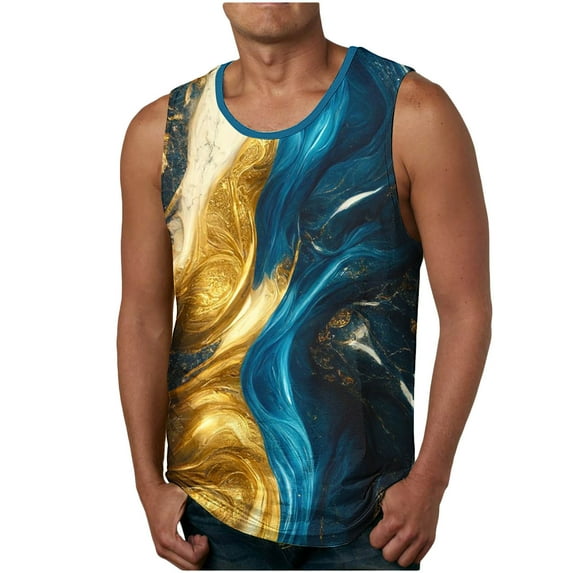 IROINNID Mens Sleeveless Sport Tank Top, Tag Free & Moisture Wicking, Compression Undershirts Pullover Printed Ribbed Stretch Fabric