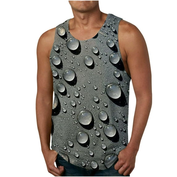 IROINNID Mens Sleeveless Sport Tank Top, Tag Free & Moisture Wicking, Summer Printed Casual Pullover Ribbed Stretch Fabric