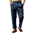 thumbnail image 1 of IROINNID Mens Striped Pleated Pants High Waist Casual Dress Trousers with Belt Loops Side Pockets Relaxed Fit Business Work Commute Bottoms, 1 of 9