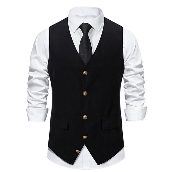 IROINNID Mens Suit Vest Formal Single Breasted Sleeveless Classic Waistcoat Button Dress Suit Vest,Black