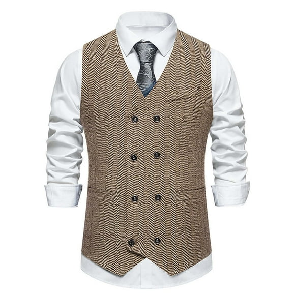IROINNID Mens Suit Vest Formal Single Breasted Sleeveless Classic Waistcoat Button Dress Suit Vest,Coffee