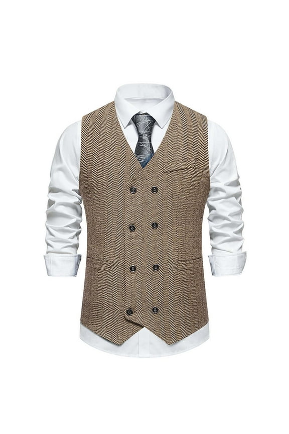 Mens Suit Vest Formal Single Breasted Sleeveless Classic Waistcoat Button Dress Suit Vest,Coffee