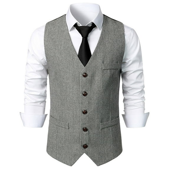 IROINNID Mens Suit Vest Formal Single Breasted Sleeveless Classic Waistcoat Button Dress Suit Vest,Gray