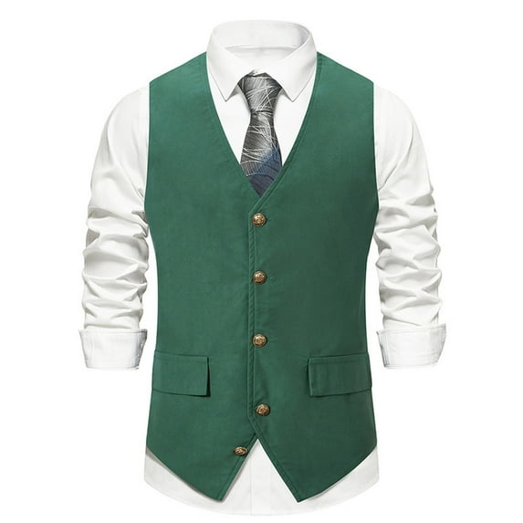 IROINNID Mens Suit Vest Formal Single Breasted Sleeveless Classic Waistcoat Button Dress Suit Vest,Green