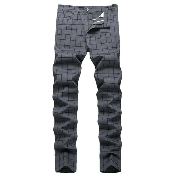 IROINNID Mens SweatPants Stripes able d Plaid Trousers High Elastic Large Size Slim Formal Trousers Cotton Trousers Full Length Pants Rigid Waist Skinny Pants