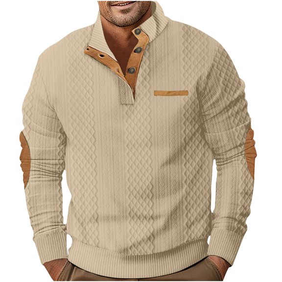 IROINNID Mens Tops Round Neck Long Sleeve Botton Casual Comfort Soild Color Sweater Blouse Jacket