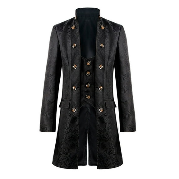 IROINNID Mens Trench Coat Casual Gothic Coat Medieval Standing Collar Court Clothing Standing Collar Retro Outwear,Black