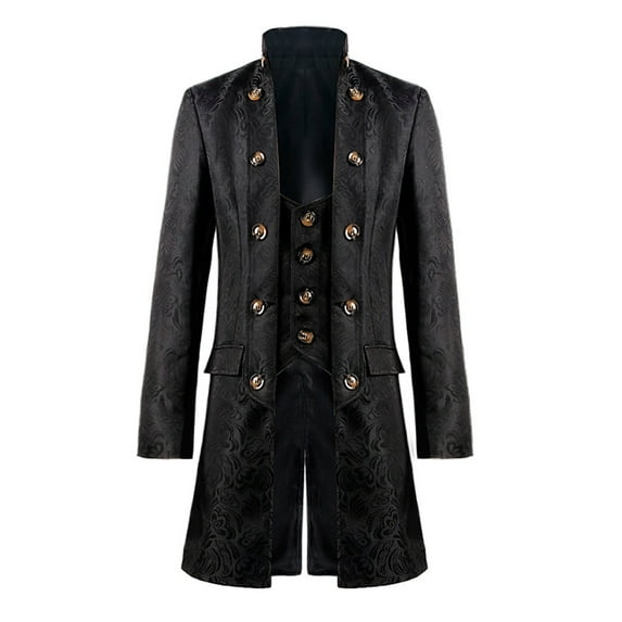 IROINNID Mens Trench Coat Casual Gothic Coat Medieval Standing Collar Court Clothing Standing Collar Retro Outwear,Black