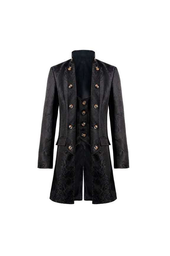 Mens Trench Coat Casual Gothic Coat Medieval Standing Collar Court Clothing Standing Collar Retro Outwear,Black