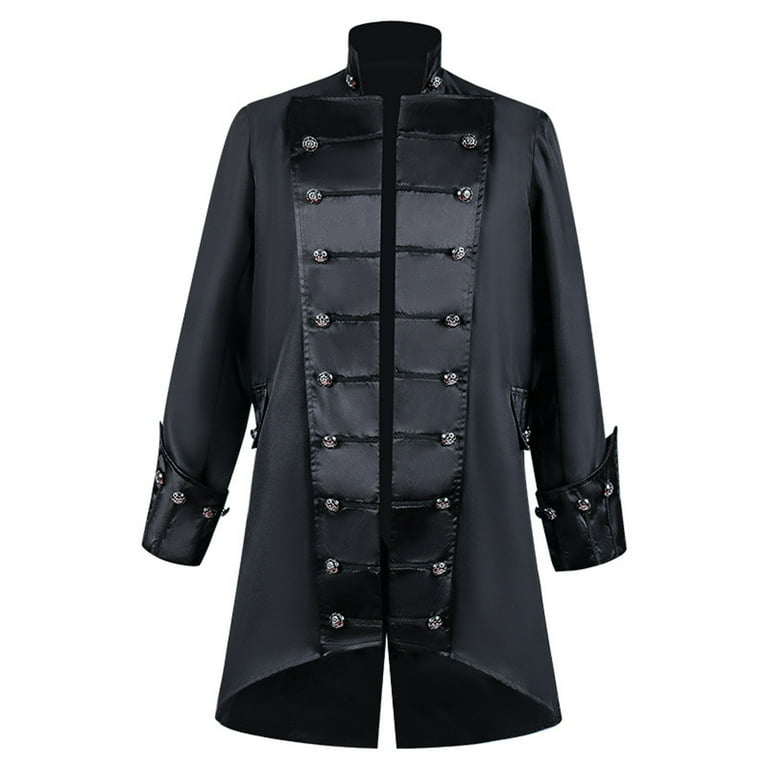 IROINNID Mens Trench Coat Clearance Casual Gothic Coat Medieval Standing  Collar Court Clothing Standing Collar Retro Slim Coat,Black