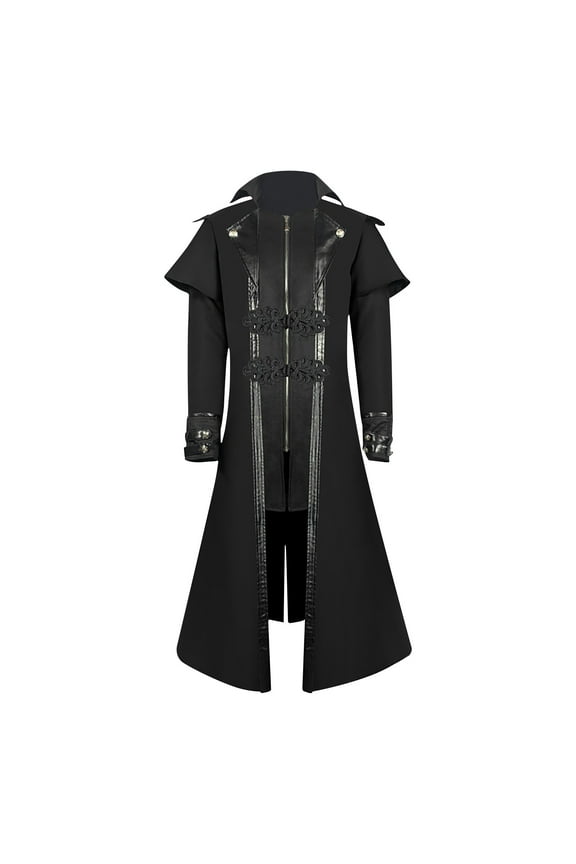 Mens Trench Coat Comfy Gothic Coat Medieval Standing Collar Court Clothing Standing Collar Retro Slim Coat,Black