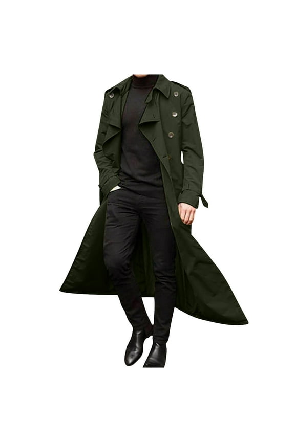 Mens Trench Coat Casual Winter Long Trench Coat Easy Color Warm Lapel Coat Business Coat,Olive Green