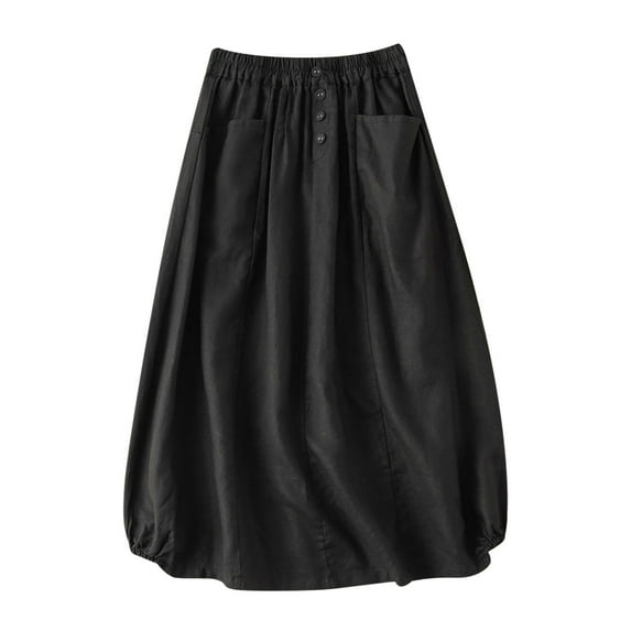 IROINNID Mid Comfort Waist Skirt For Women Fashion Medium Length Large Swing Cotton Linen Skirt Solid Color Skirt