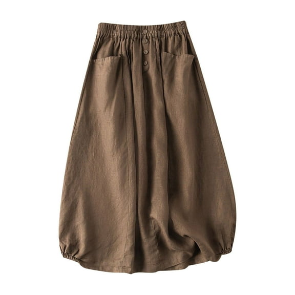 IROINNID Mid Comfort Waist Skirt For Women Fashion Medium Length Large Swing Cotton Linen Skirt Solid Color Skirt