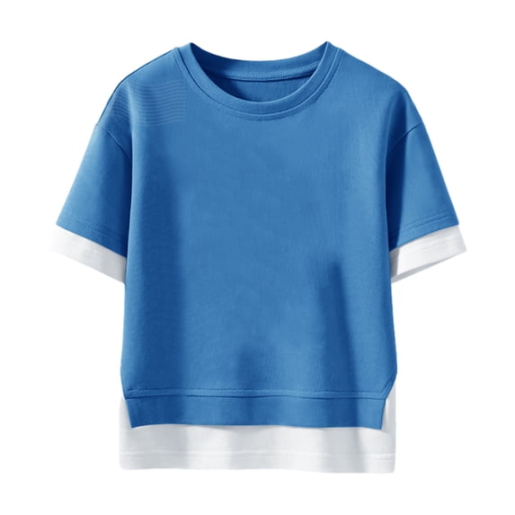 IROINNID Middle And Big Children Solid Color Summer Cotton Tops Boys And Girls Round Neck Short Sleeve 2-8 Years 4Y