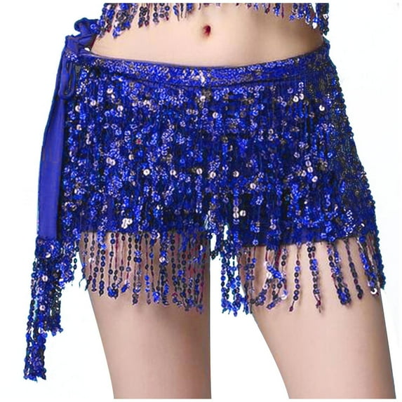 IROINNID Mini Elastic Waist Skirt For Women Hip Scarf Sequined Tassel Waist Scarf Belly Dance Solid Color Skirt