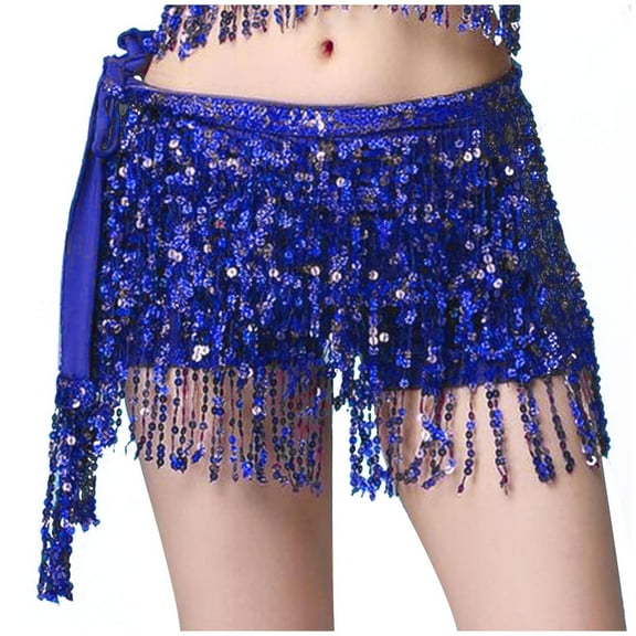 IROINNID Mini Elastic Waist Skirt For Women Hip Scarf Sequined Tassel Waist Scarf Belly Dance Solid Color Skirt