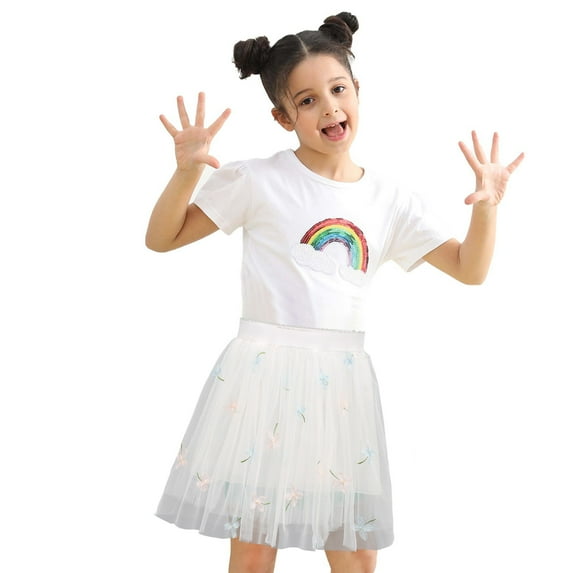 IROINNID Mini Tutu Skirt For Girl Summer Half Body Skirt Gauze Skirt Princess Skirt Versatile Embroider Short Solid Skirt, White