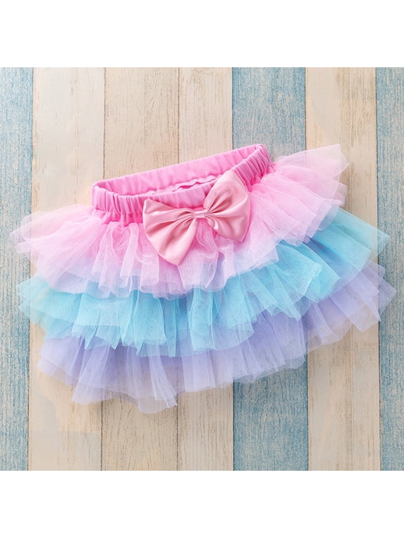Mini Tutu Skirt For Toddler Girls Baby Cute Rainbow Net Yarn Bow Princess Multi-color Skirt, Multicolor