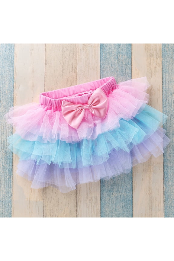 Mini Tutu Skirt For Toddler Girls Baby Cute Rainbow Net Yarn Bow Princess Multi-color Skirt, Multicolor