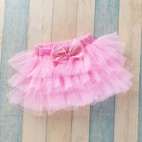 IROINNID Mini Tutu Skirt For Toddler Girls Baby Cute Rainbow Net Yarn Bow Princess Multi-color Skirt, Pink