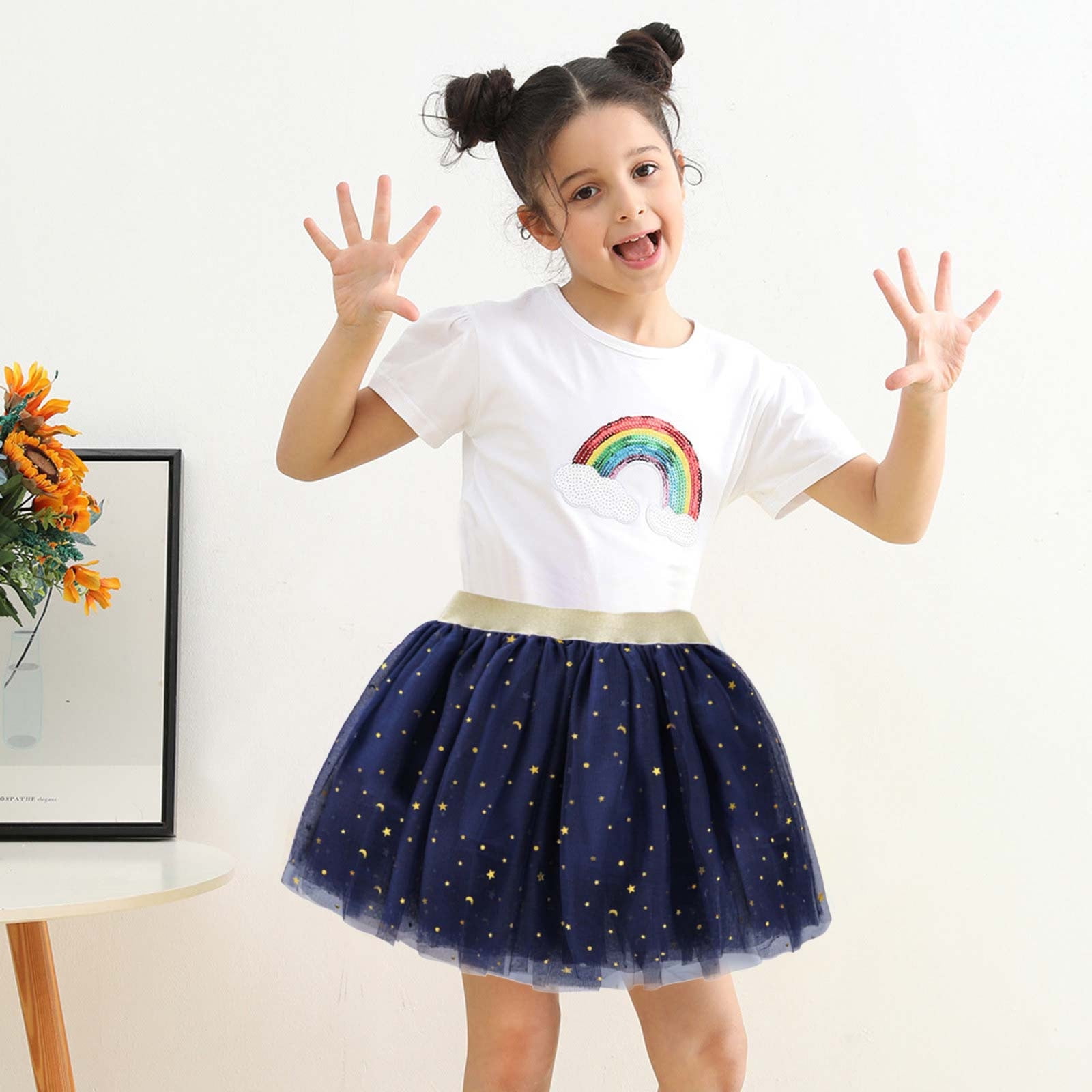 IROINNID Mini Tutu Skirt For Toddler Girls Cute Party Dance Solid Color Net Yarn Sequins Stars Tulle Skirt Navy Walmart