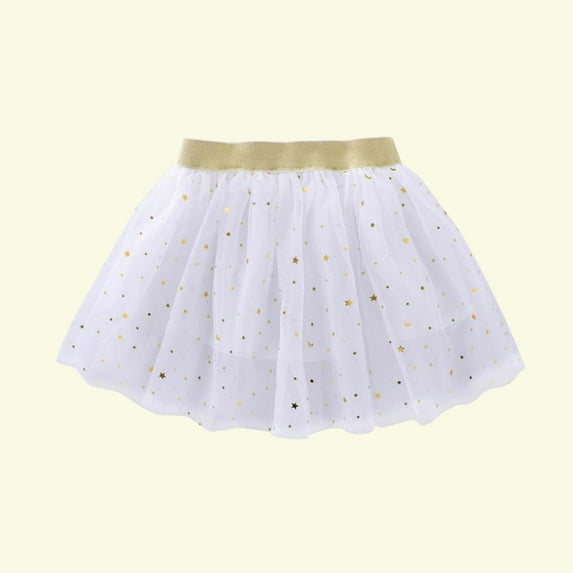 IROINNID Mini Tutu Skirt For Toddler Girls Cute Party Dance Solid Color Net Yarn Sequins Stars Tulle Skirt, White