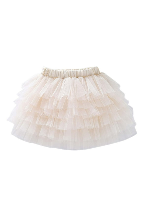 Mini Tutu Skirt For Toddler Girls Cute Party Dance Solid Color Net Yarn Tulle Princess Dress Skirt, Beige