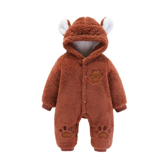 IROINNID On Sale Baby Bodysuit Long Sleeve Newborn Baby Winter Girls Boys Clothes Warm Ears Bear Claw Overall Rompers Hooded Jumpsuit,Coffee